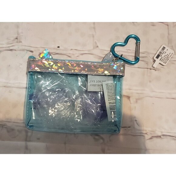 Nwt Claire's Clear Blue Mini Zipper Accessories Bag With Heart Clip - Picture 2 of 2